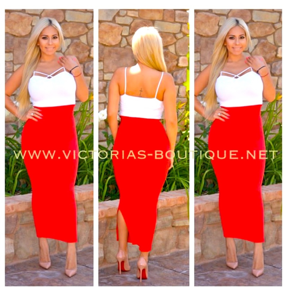 Red maxi skirt